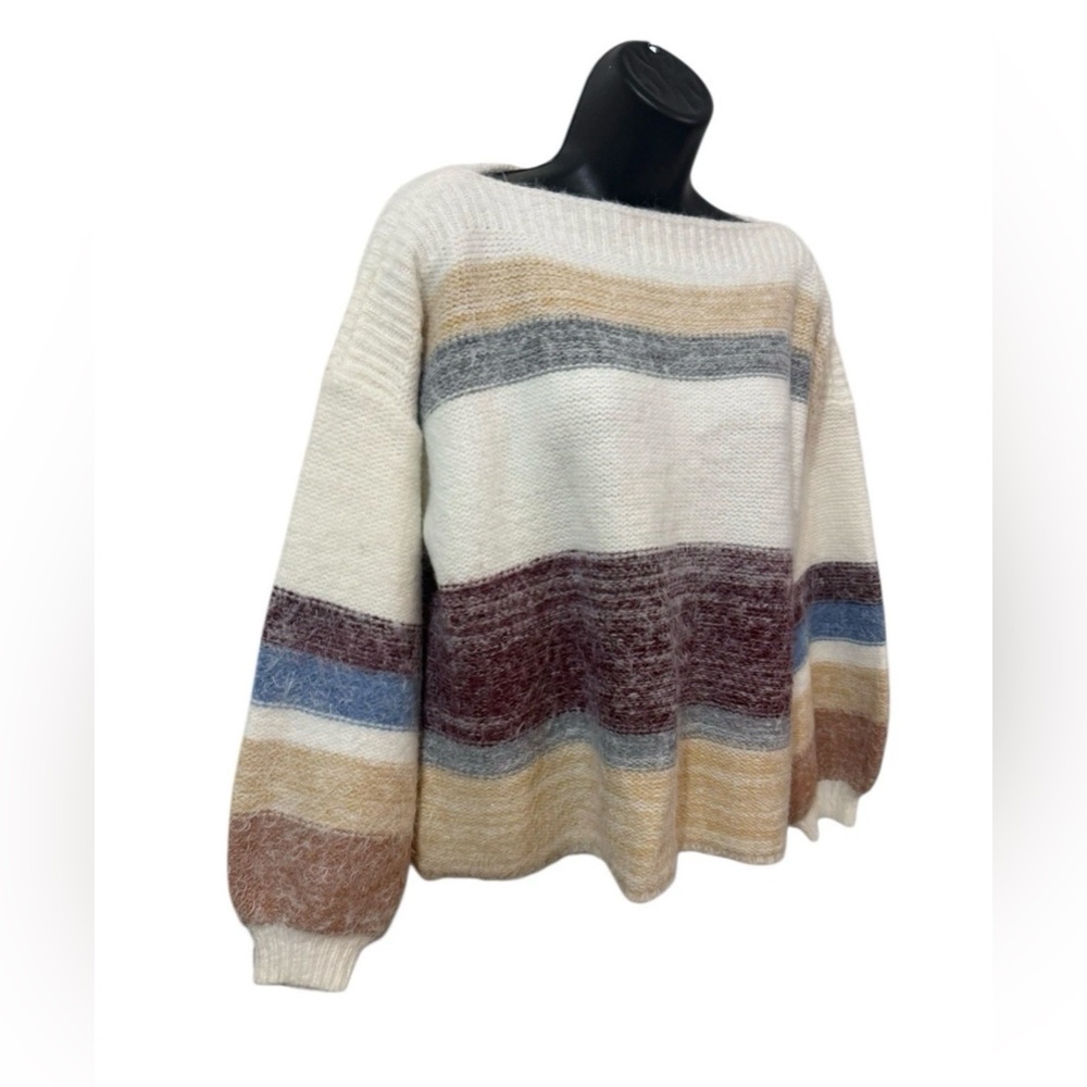 Buckle Black Striped Eyelash Knit Sweater Size M - Picture 6 of 11